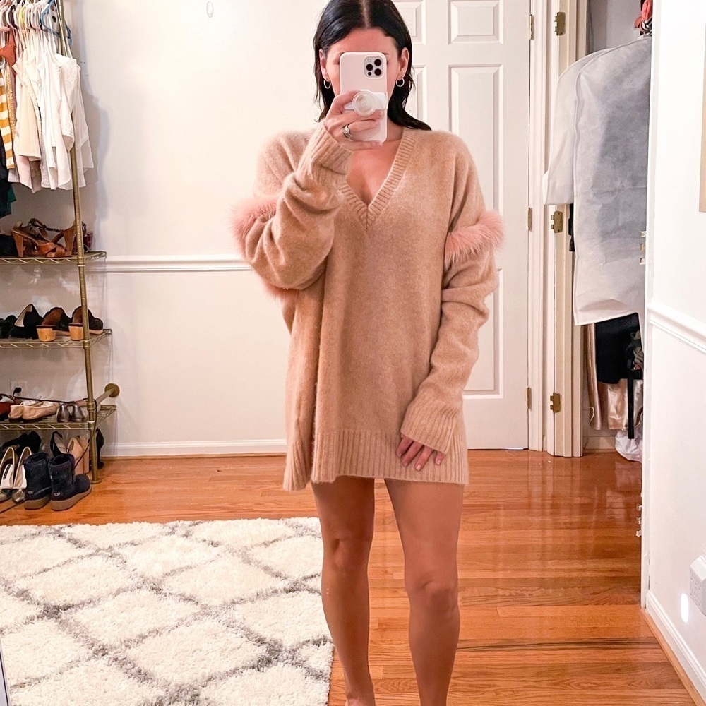 LAPOINTE Fox Fur Trim V Neck Cashmere Silk Pullover Sweater M/L - Picture 7 of 11